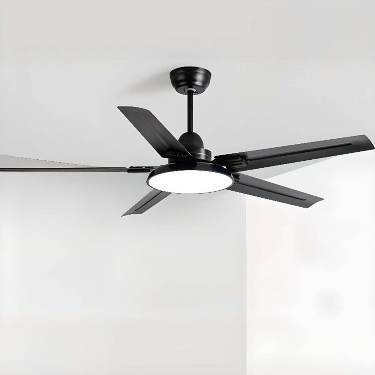 Matte Black Ceiling Fan with Integrated LED Light Image - 6