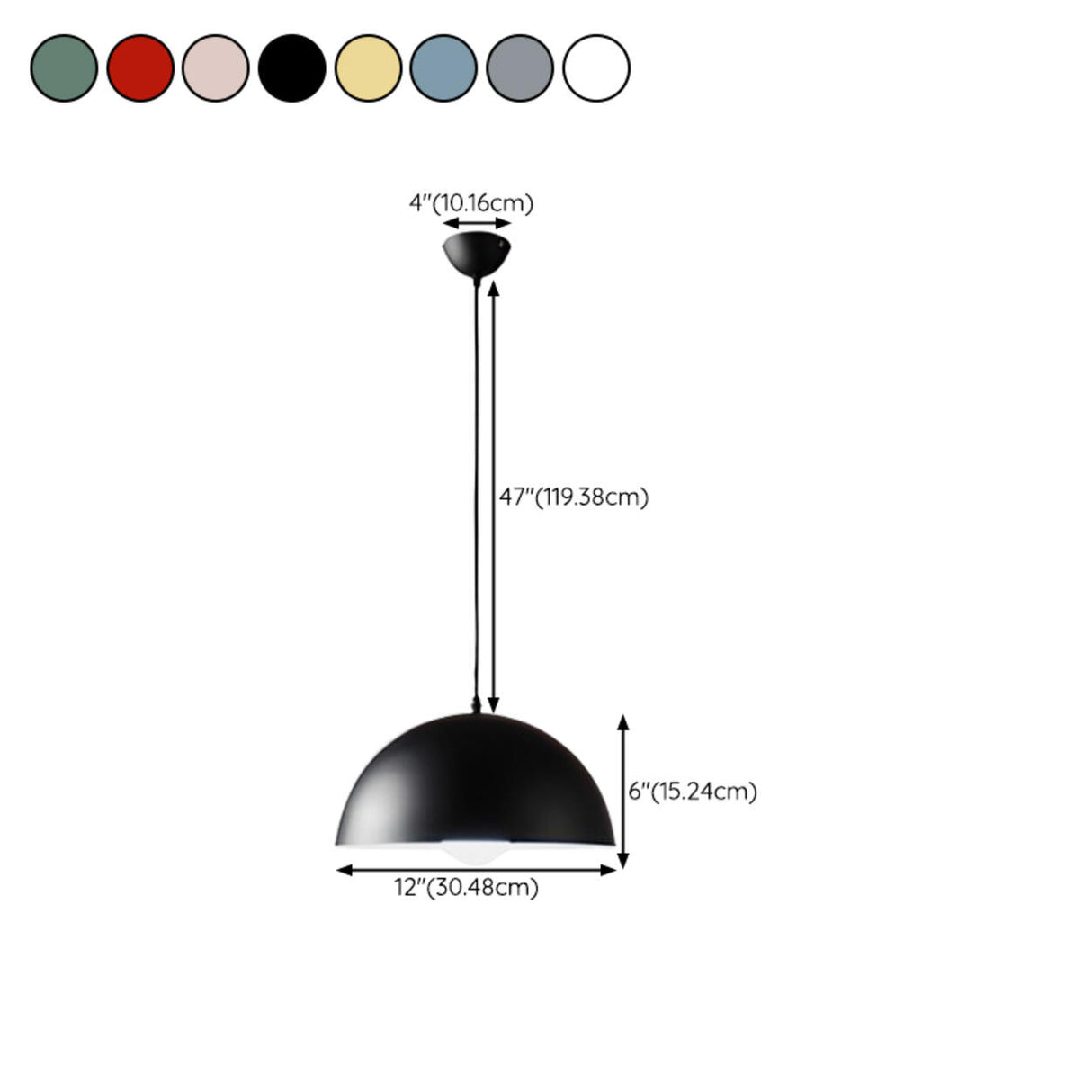 Matte Metal Dome Pendant Light 	Adjustable Height 