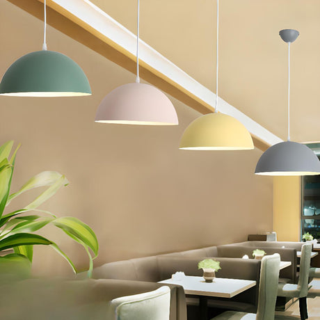 Matte Metal Dome Pendant Light 	Adjustable Height Image - 2