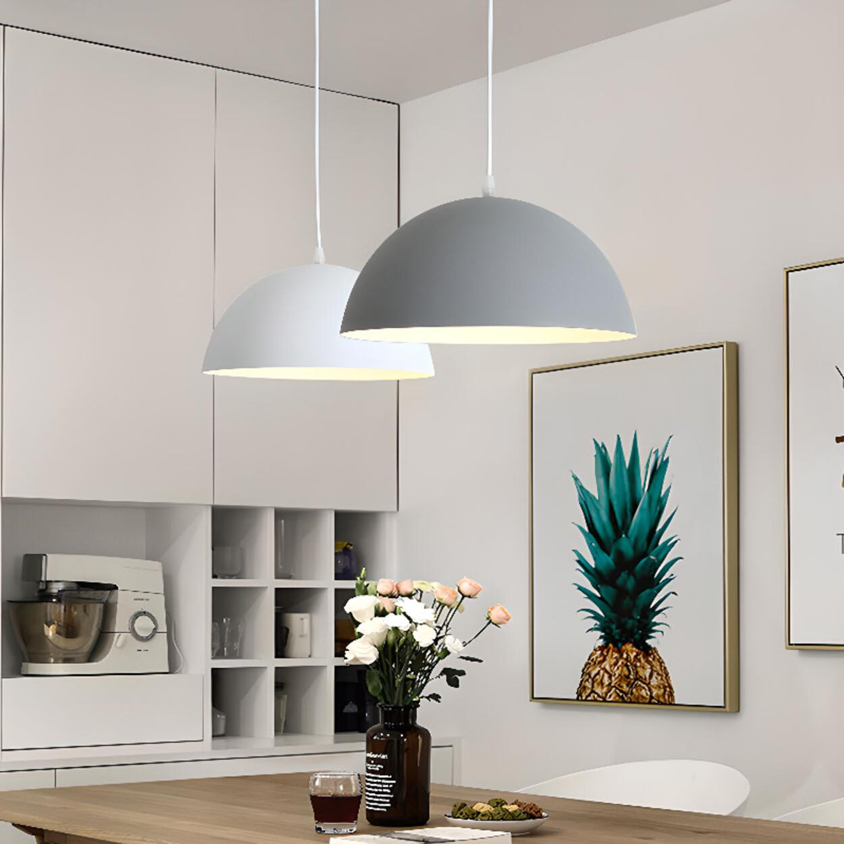 Matte Metal Dome Pendant Light 	Adjustable Height Image - 3