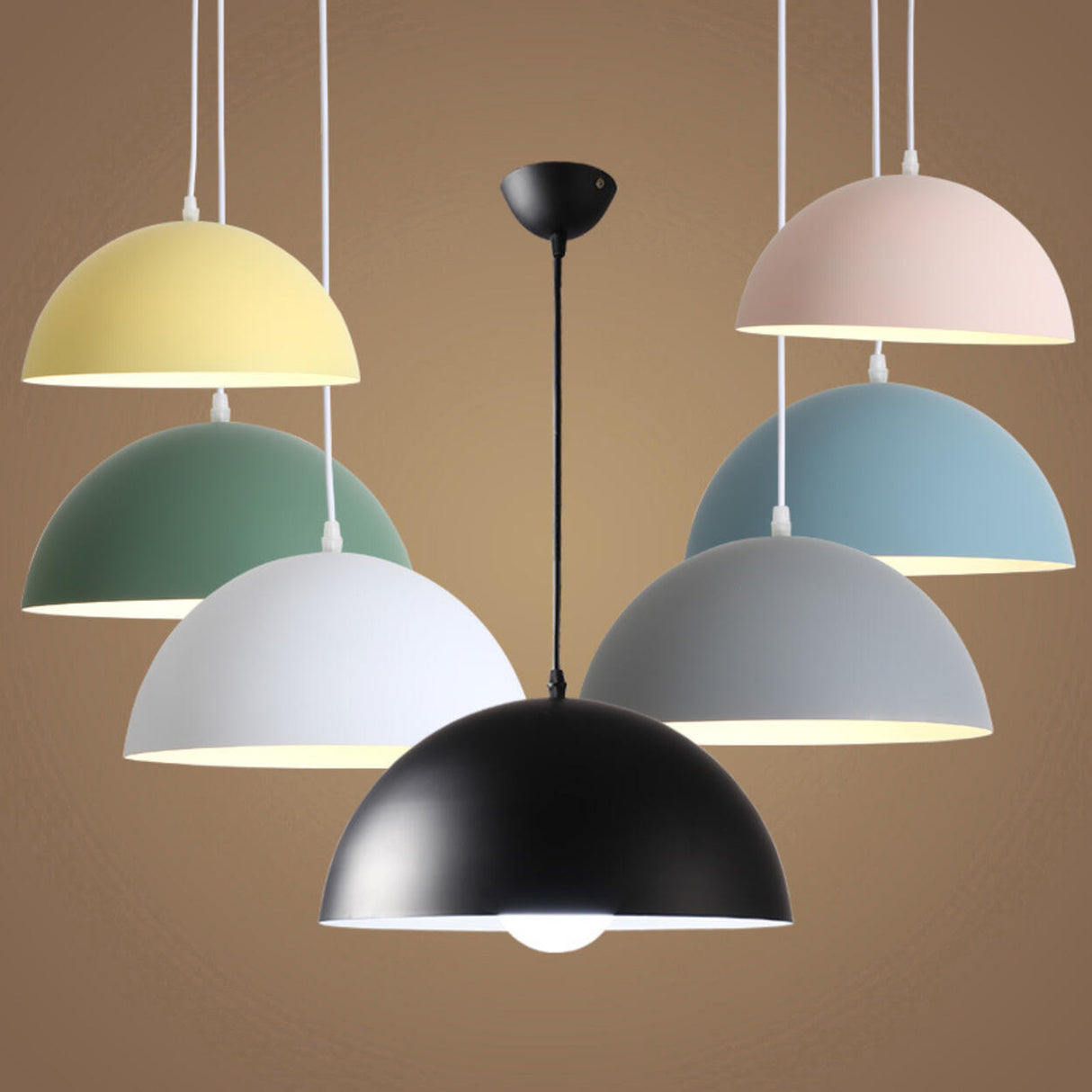 Matte Metal Dome Pendant Light 	Adjustable Height Image - 4