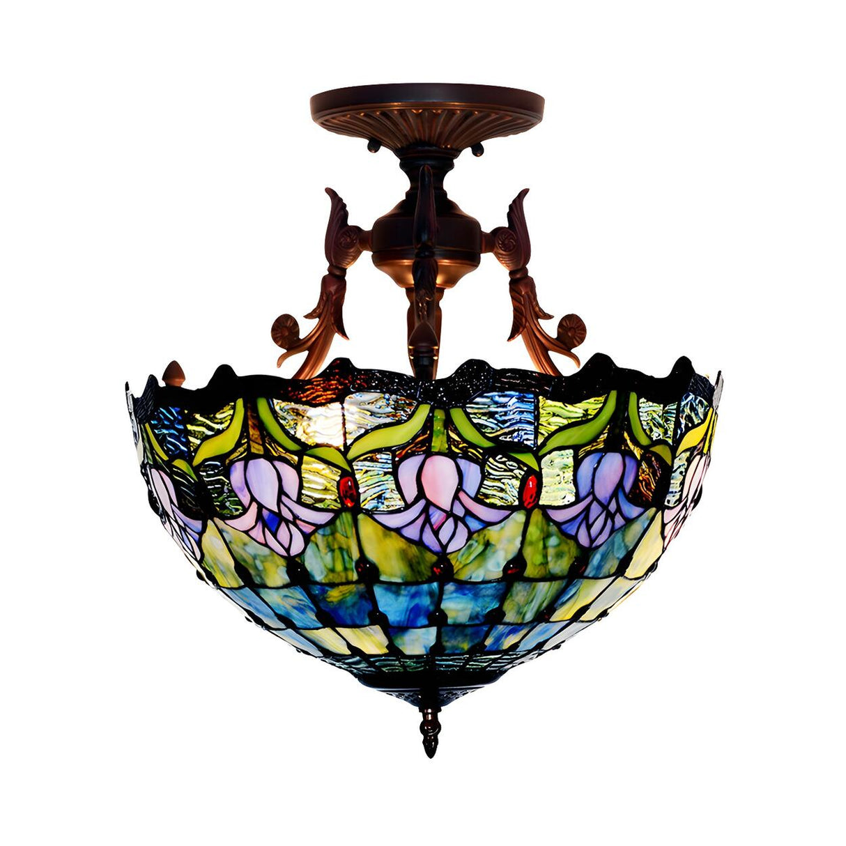 Mediterranean Bedroom Bowl Glass Semi-Flush Mount Light Image - 3