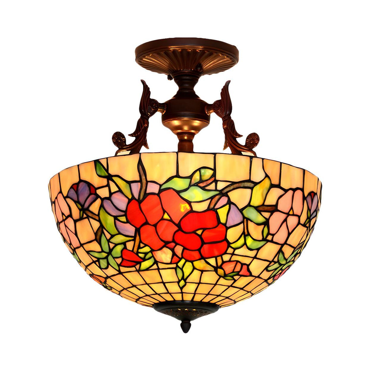 Mediterranean Bedroom Bowl Glass Semi-Flush Mount Light Image - 7