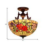 Mediterranean Bedroom Bowl Glass Semi-Flush Mount Light Image - 8