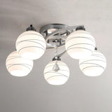 Medium Chrome Globe Glass Semi-Flush Mount Lamp 3-Light Image - 7