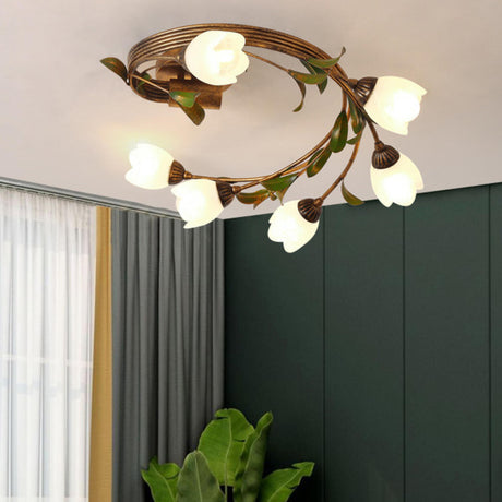 Medium Flower Branch Semi-Flush Mount Light 6-Light Image - 1