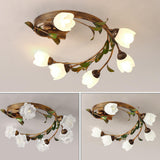 Medium Flower Branch Semi-Flush Mount Light 6-Light Image - 8