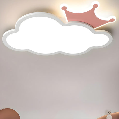 Medium Kids Room Cloud Pink Crown LED Flush Mount Light Image - 1