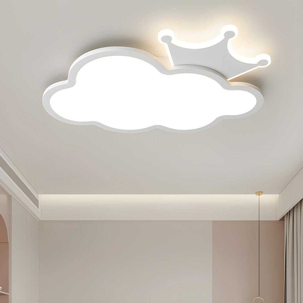 Medium Kids Room Cloud Pink Crown LED Flush Mount Light Image - 3