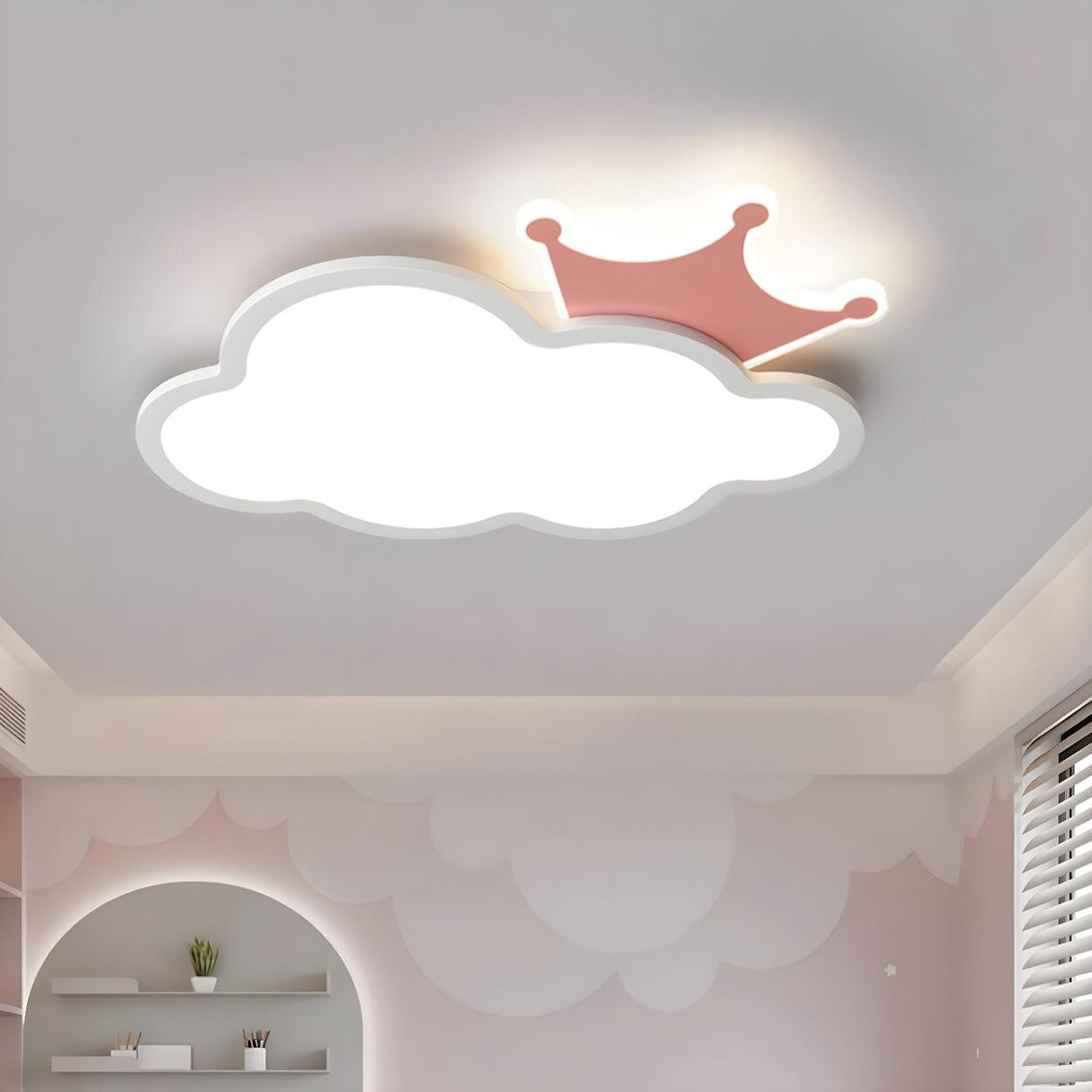 Medium Kids Room Cloud Pink Crown LED Flush Mount Light Image - 4