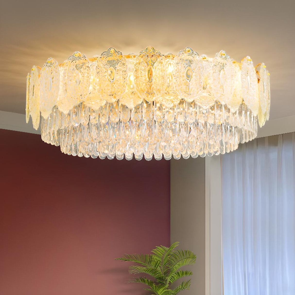 Medium Luxury Gold Clear Glass Flush Mount Ceiling Lamp Image - 3