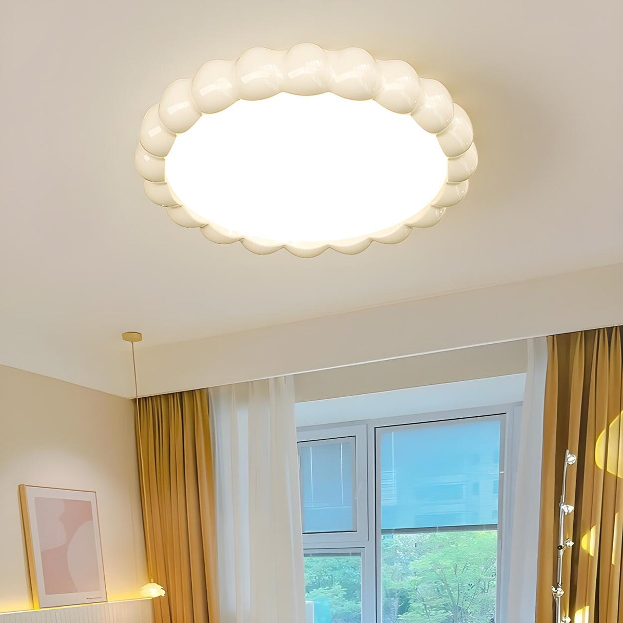 Medium Milk Cocoa Round Resin LED Flush Mount Light Image - 1