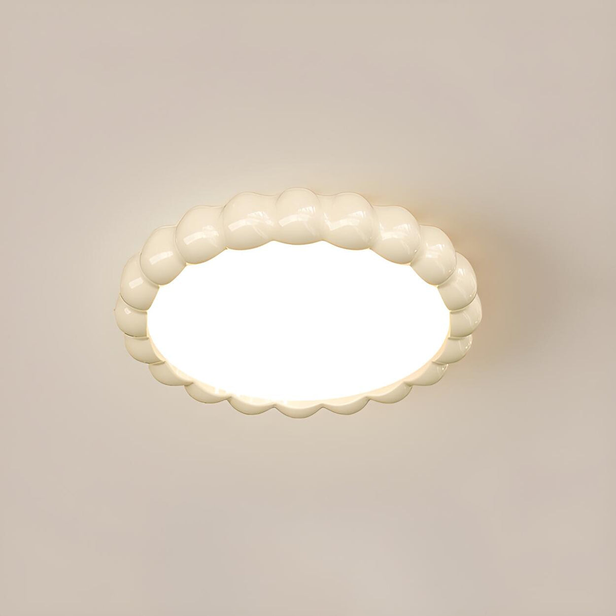 Medium Milk Cocoa Round Resin LED Flush Mount Light Image - 12