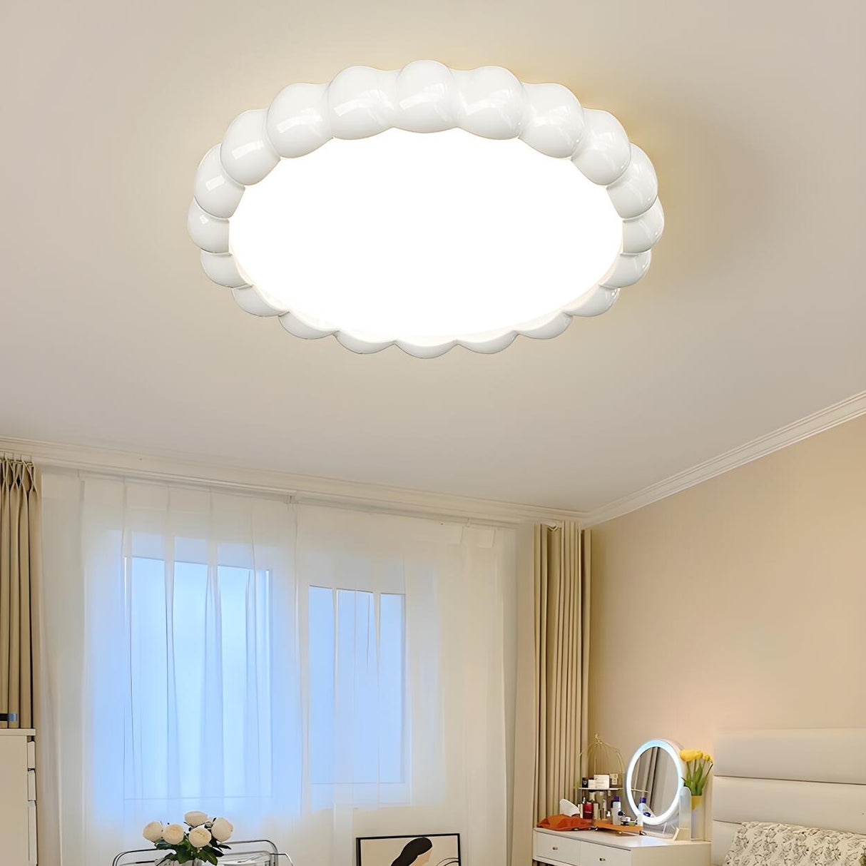 Medium Milk Cocoa Round Resin LED Flush Mount Light Image - 6