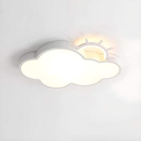 Medium Sun Cloud White Flush Mount Light Kids Room Image - 2