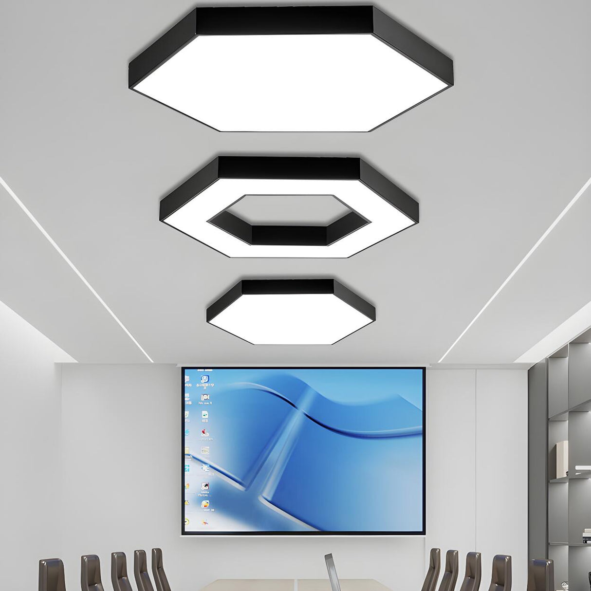 Meeting Room Black Hexagonal LED Flush Mount Light Image - 1