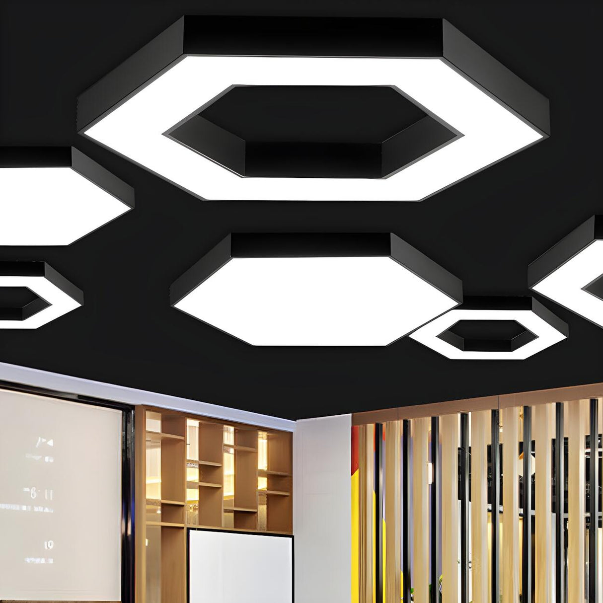 Meeting Room Black Hexagonal LED Flush Mount Light Image - 4