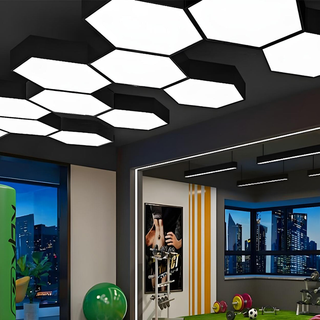 Meeting Room Black Hexagonal LED Flush Mount Light Image - 5