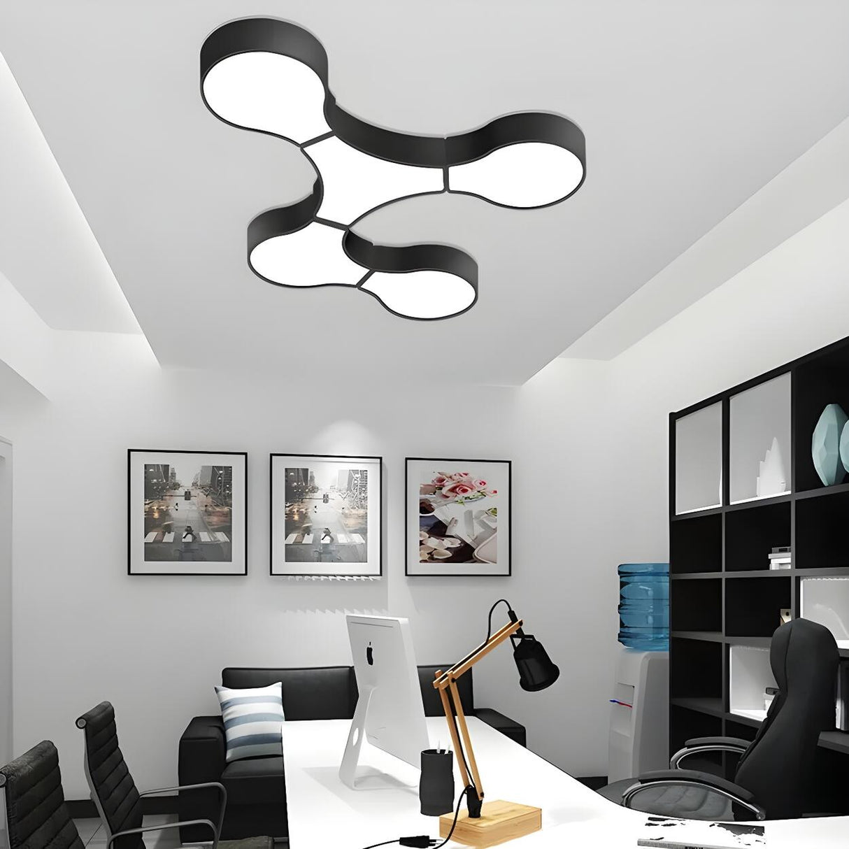 Meeting Room Trendy Black Modular LED Flush Mount Light Image - 1