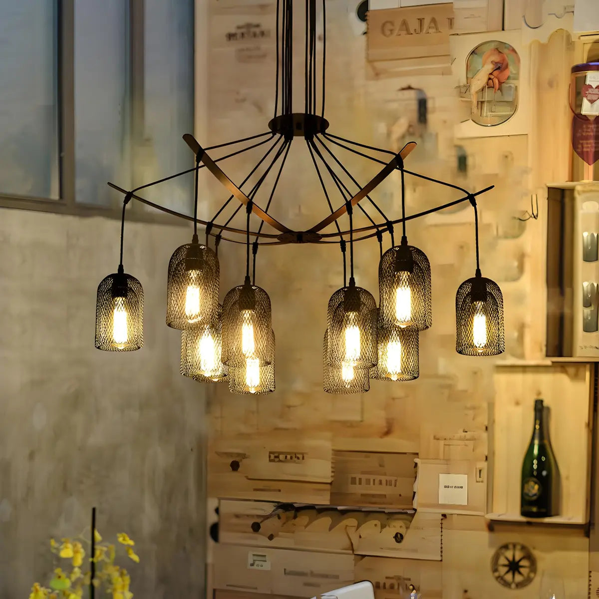 Mesh Black Metal Restaurant Edison Bulb Chandelier Image - 1