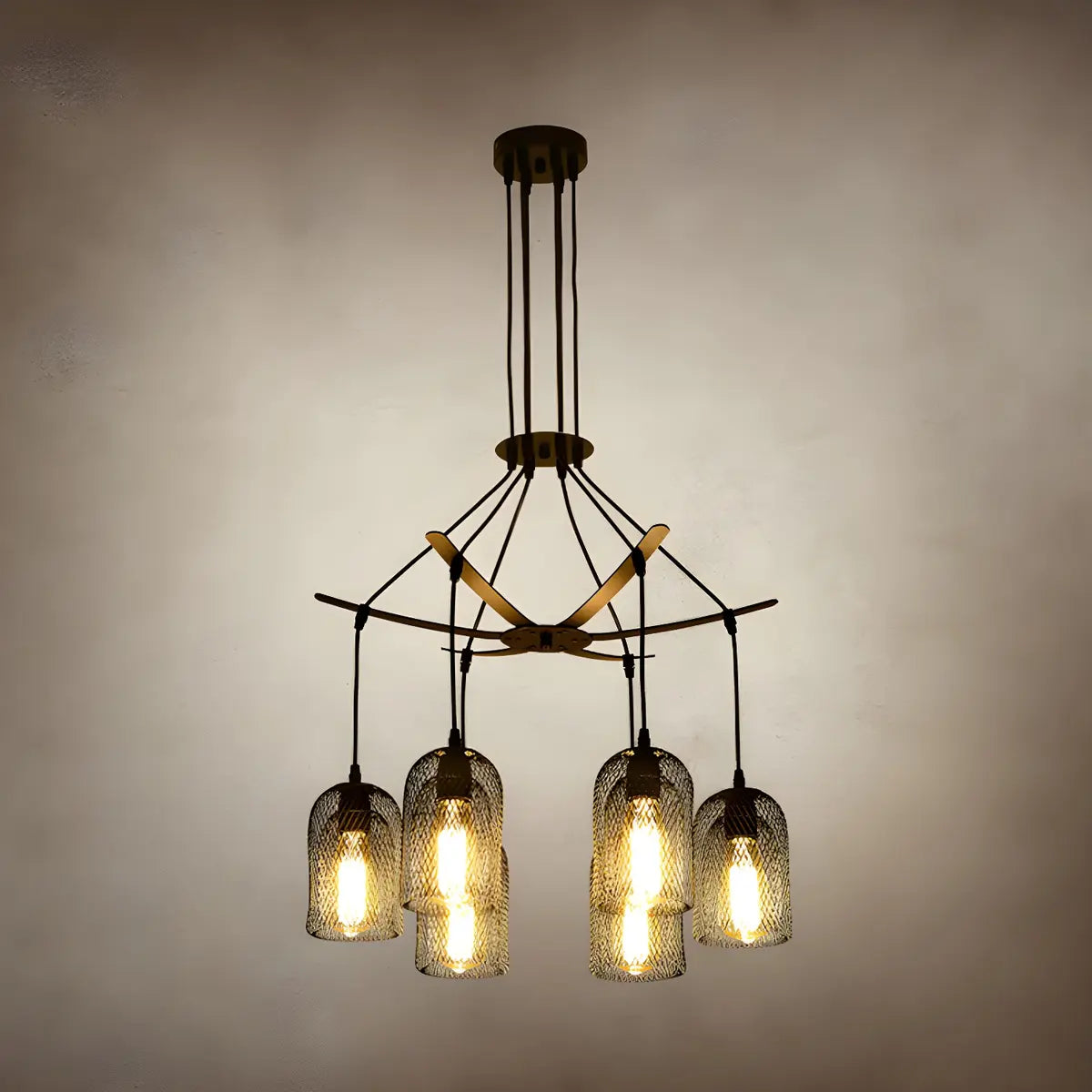 Mesh Black Metal Restaurant Edison Bulb Chandelier Image - 4