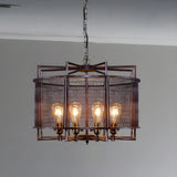 Mesh Drum Metal Rust Medium Edison Bulb Chandelier Image - 2