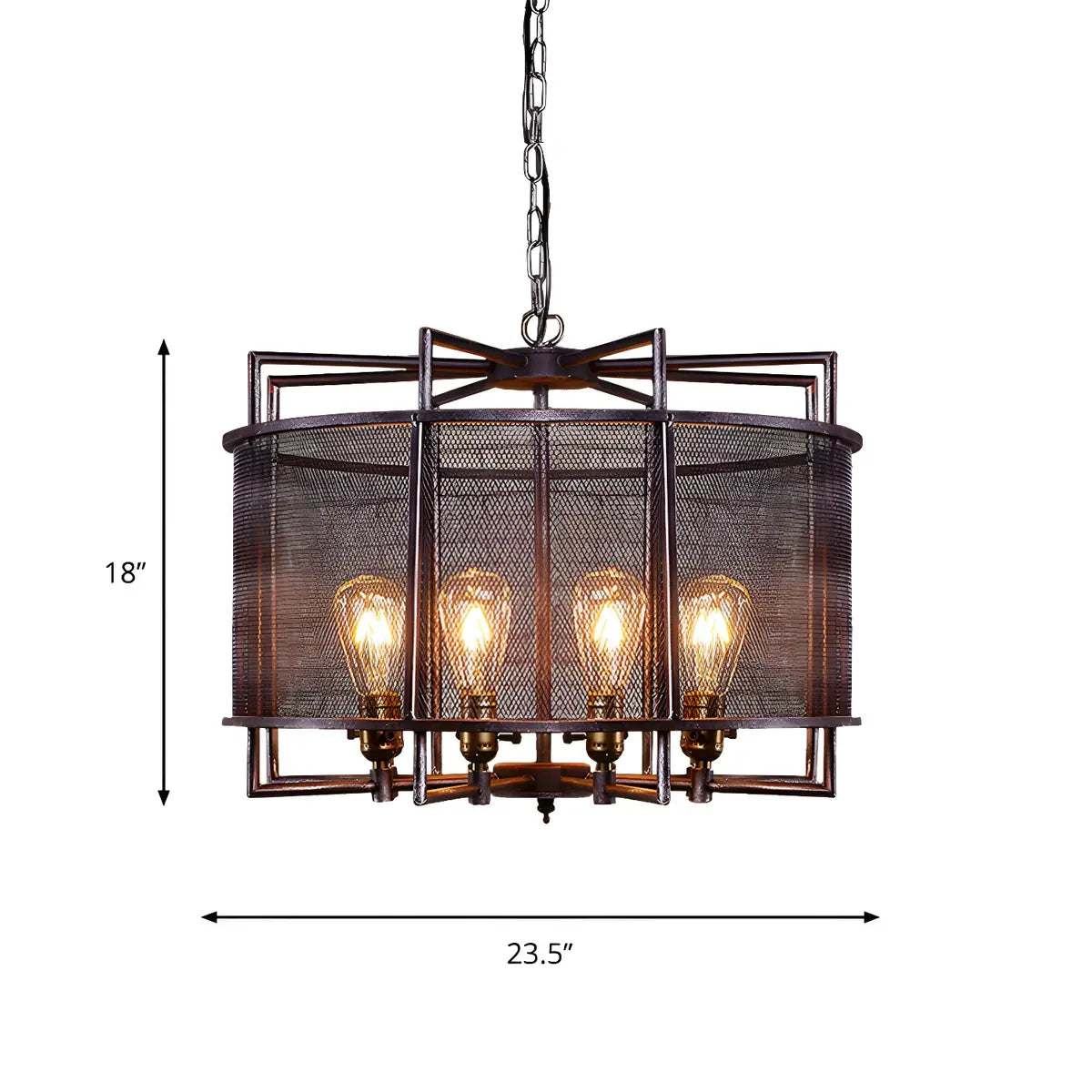 Mesh Drum Metal Rust Medium Edison Bulb Chandelier 