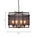 Mesh Drum Metal Rust Medium Edison Bulb Chandelier #size