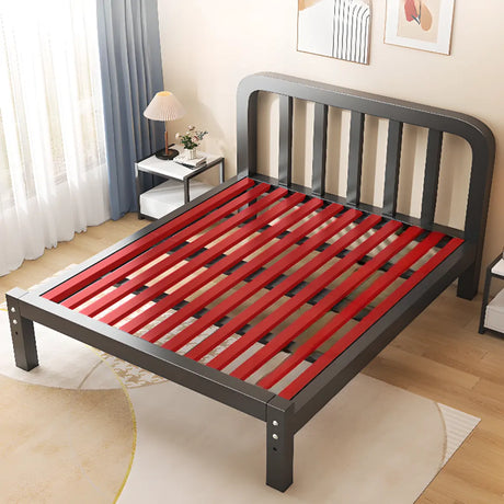 Metal Black and Red Headboard Queen Slat Bed with Legs Image - 1