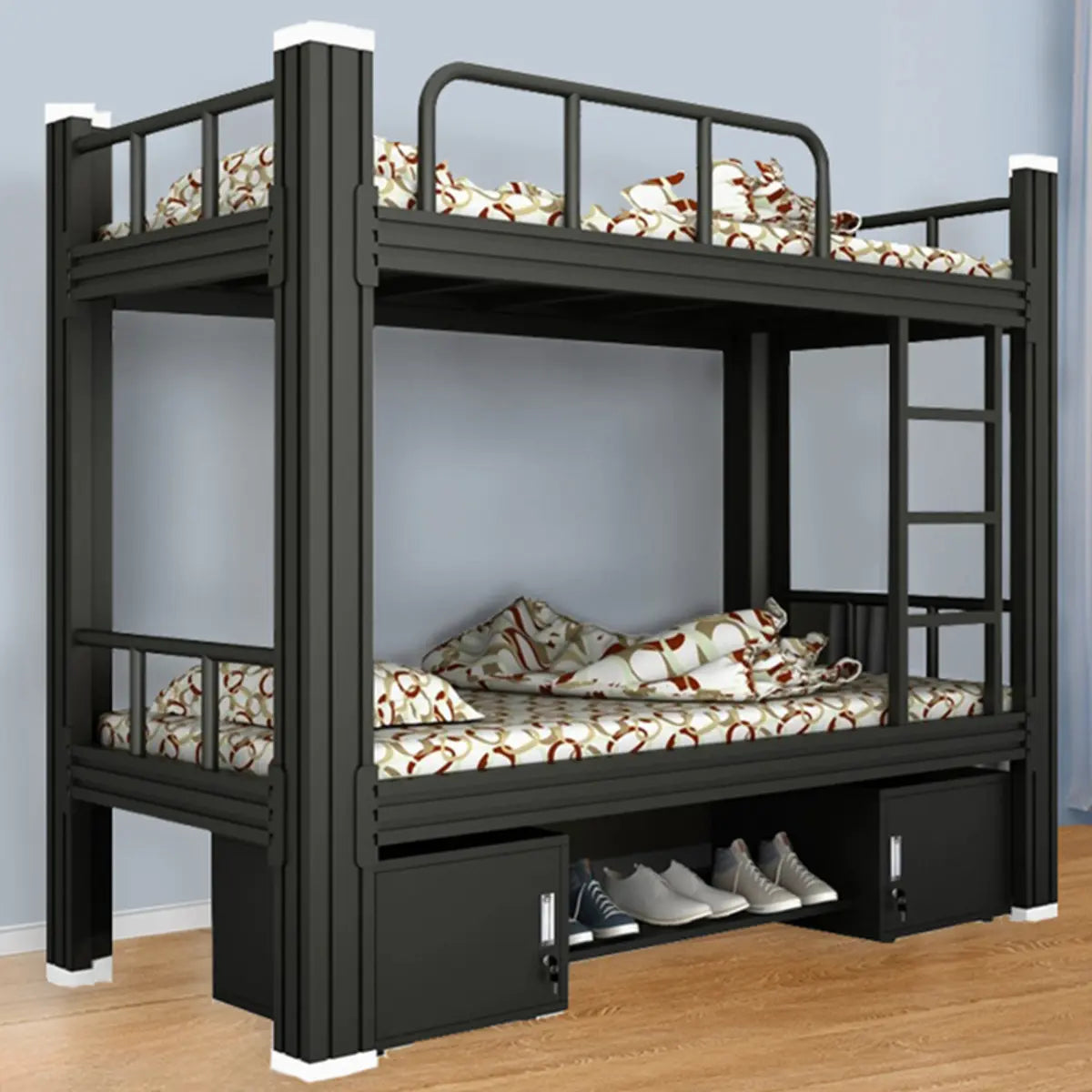 Metal Black Twin Storage Space-Saving Guardrail Bunk Bed Image - 1