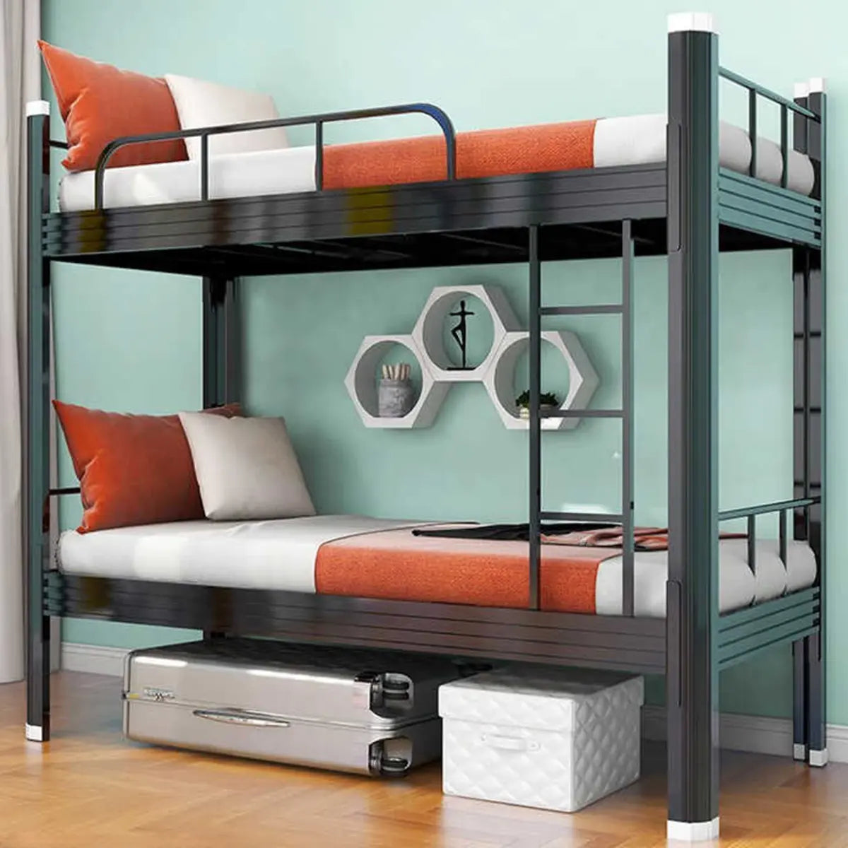 Metal Black Twin Storage Space-Saving Guardrail Bunk Bed Image - 11