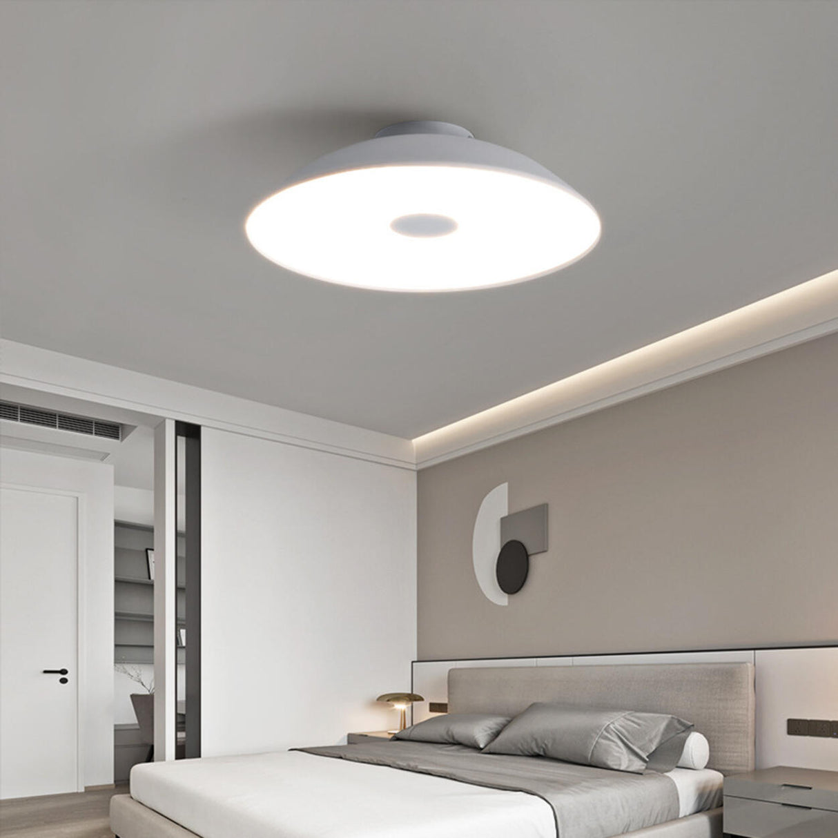 Metal Bowl Silver Semi-Flush Mount Ceiling Lamp Bedroom Image - 2