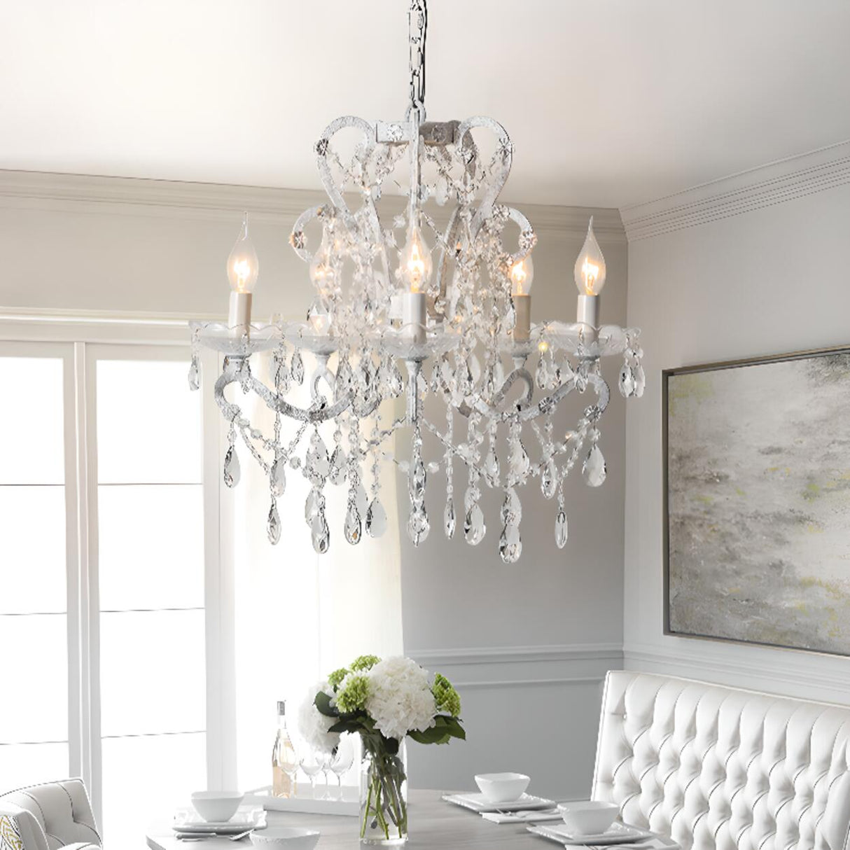 Metal Candelabra Elegant White Crystal Chandelier Image - 1