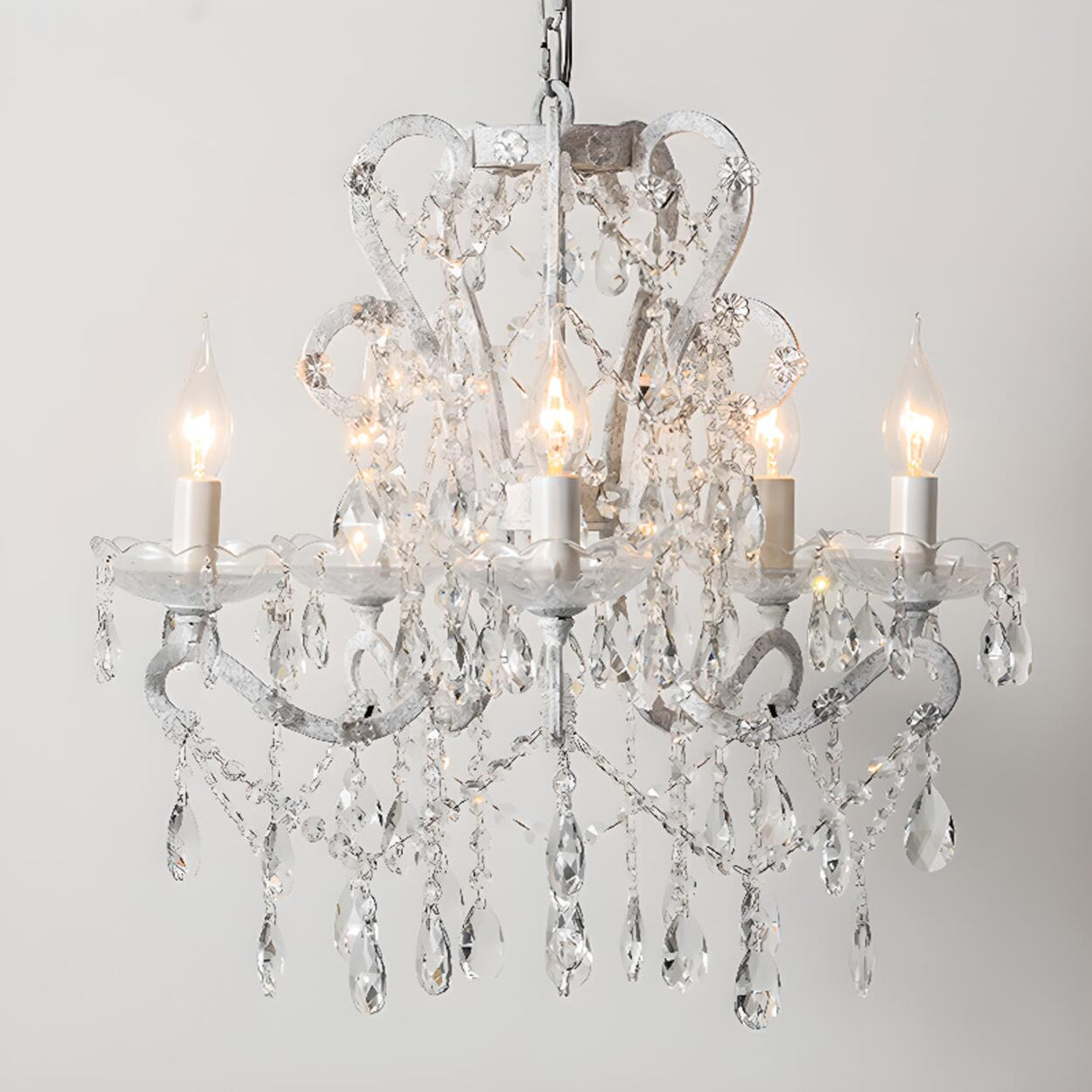 Metal Candelabra Elegant White Crystal Chandelier Image - 15