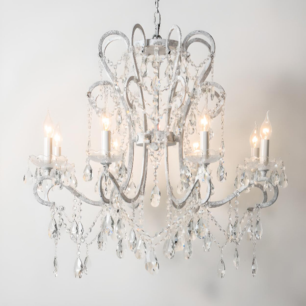 Metal Candelabra Elegant White Crystal Chandelier Image - 16