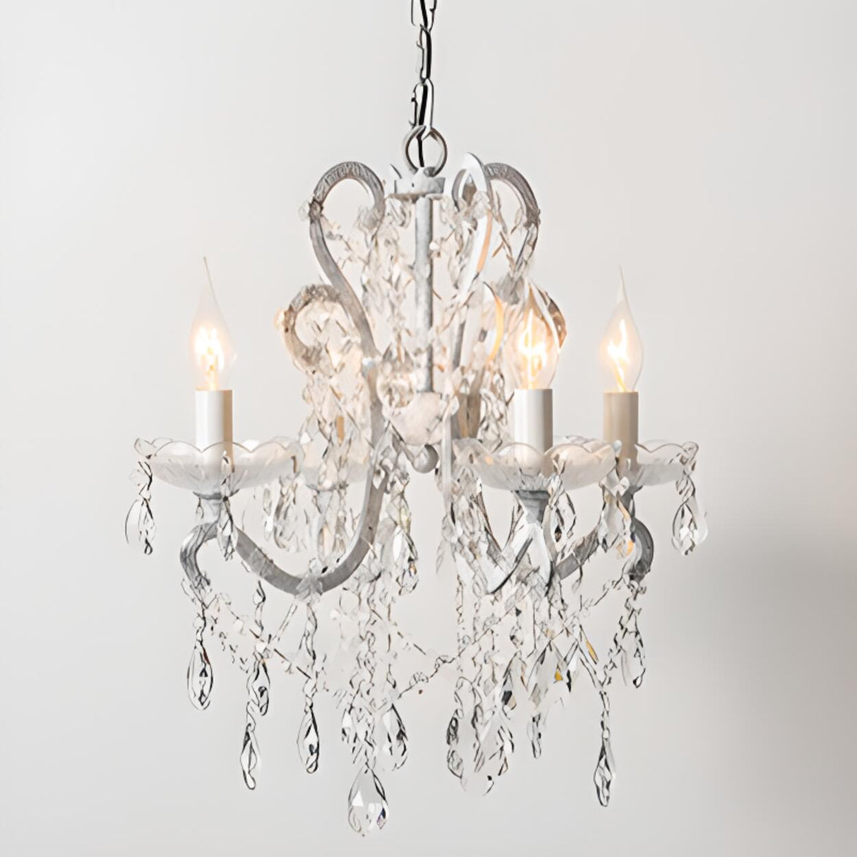 Metal Candelabra Elegant White Crystal Chandelier Image - 18