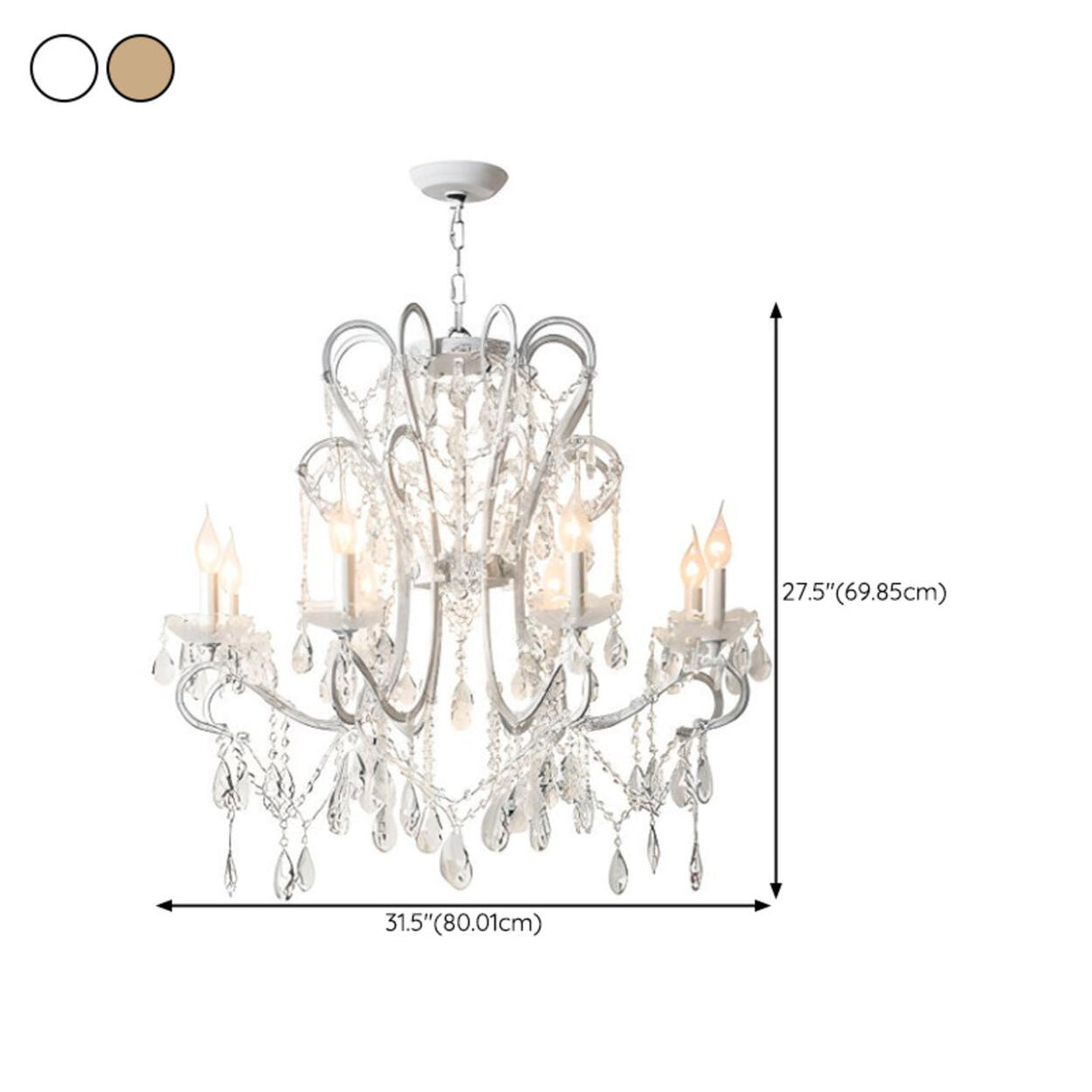 Metal Candelabra Elegant White Crystal Chandelier Image - 23