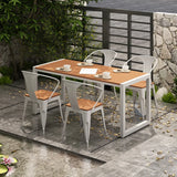 Metal Frame Rectangle Outdoor Coffee Table with Benches Image - 3