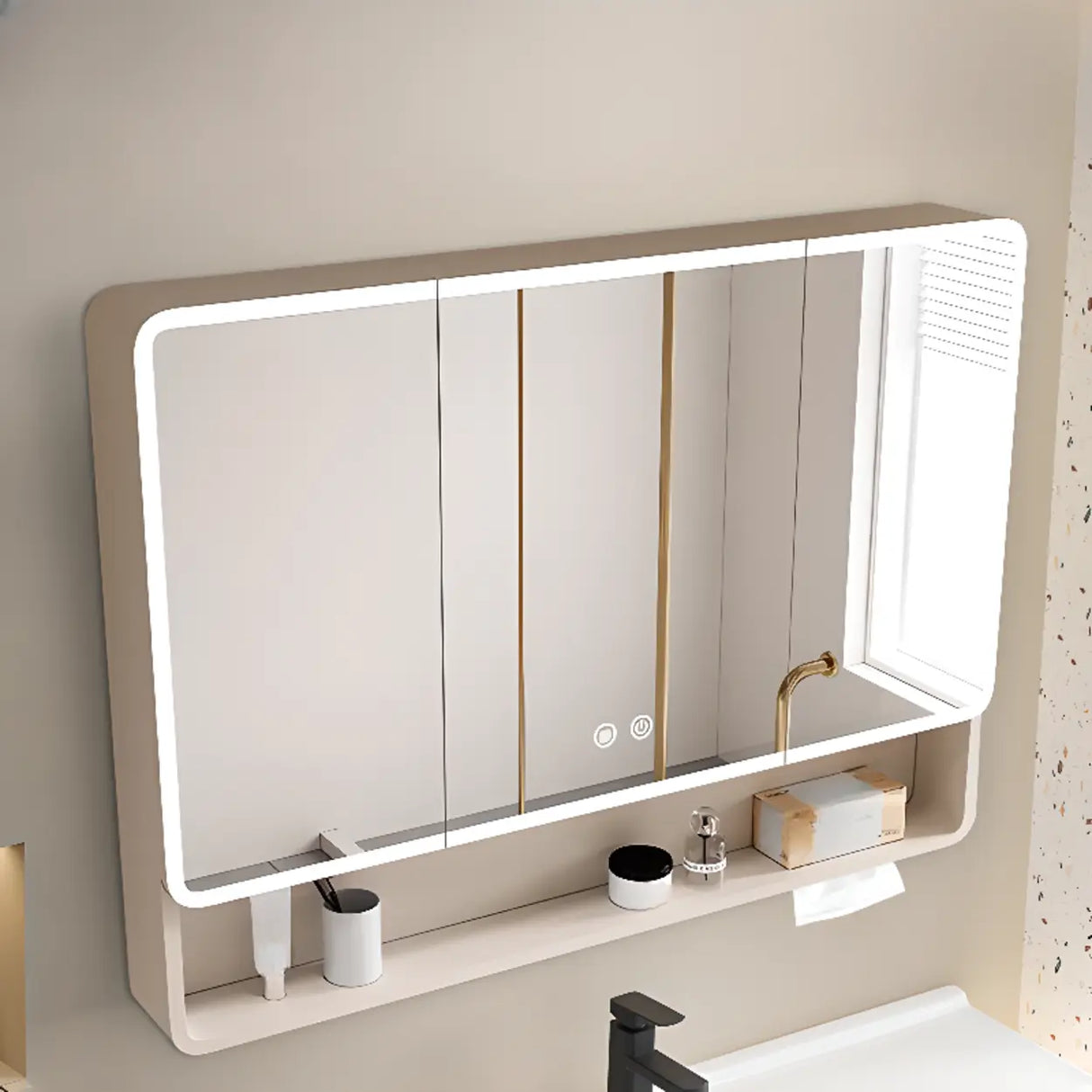 Metal Frameless  White Large Storage Mirror Medicine Cabinet Image - 1