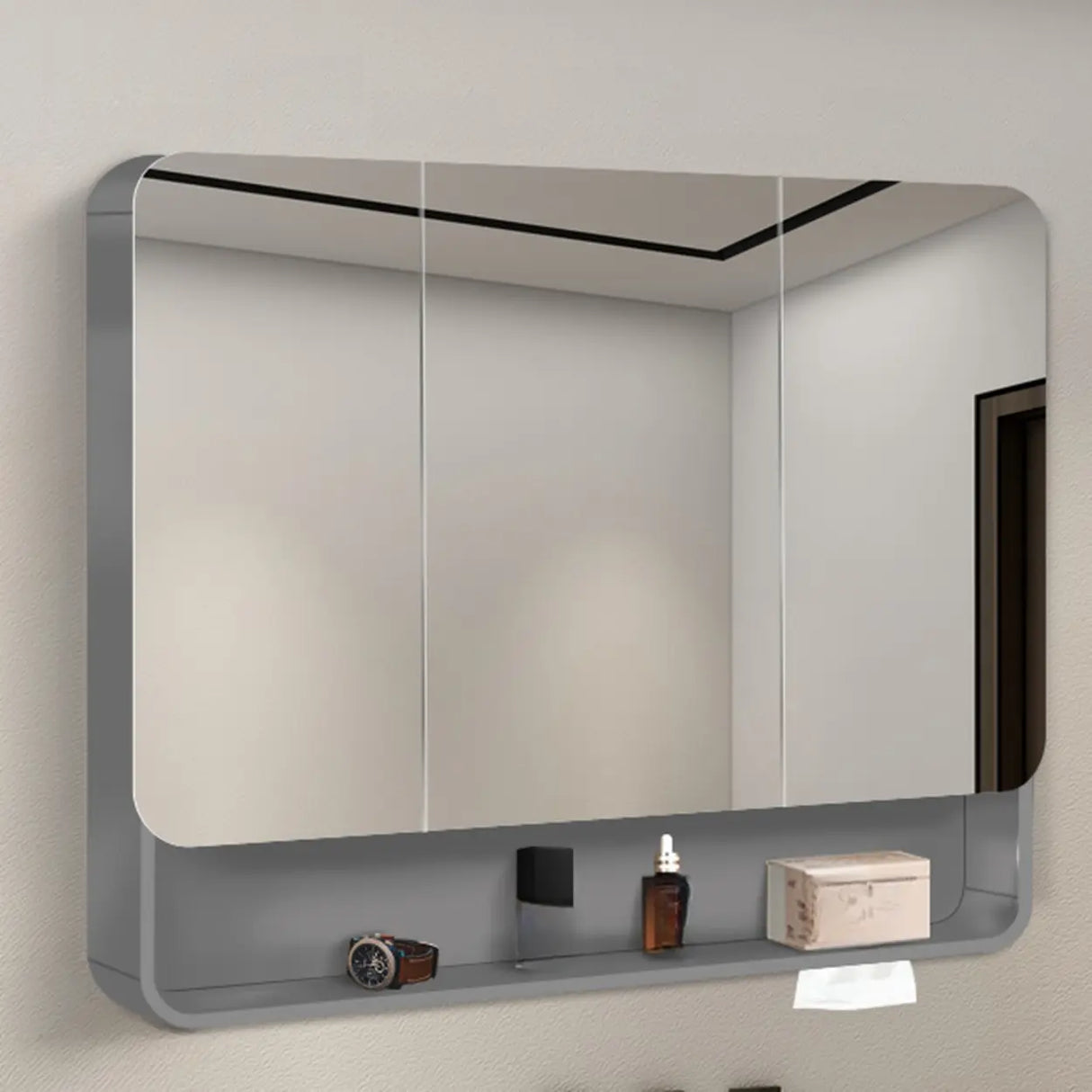 Metal Frameless  White Large Storage Mirror Medicine Cabinet Image - 10