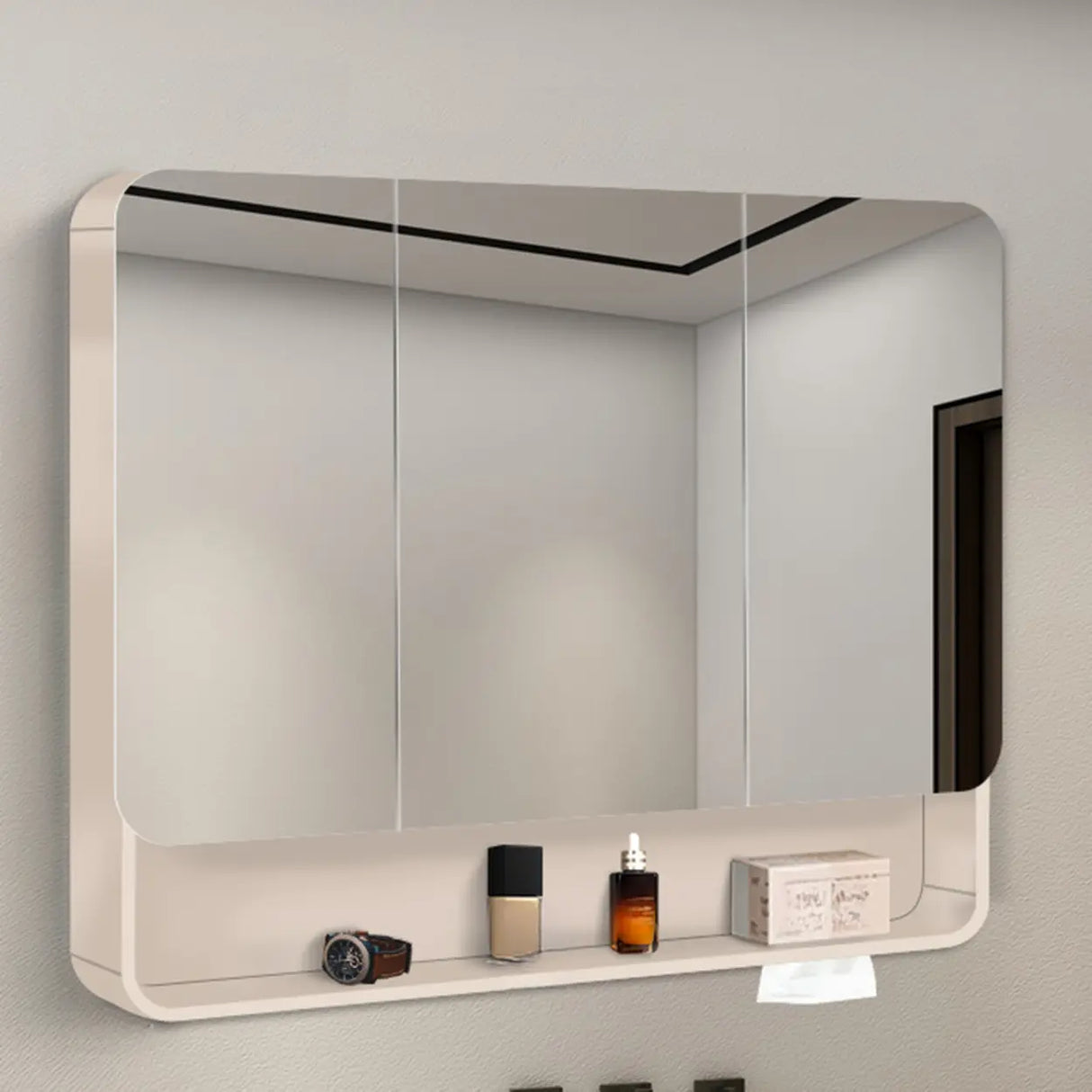 Metal Frameless  White Large Storage Mirror Medicine Cabinet Image - 11