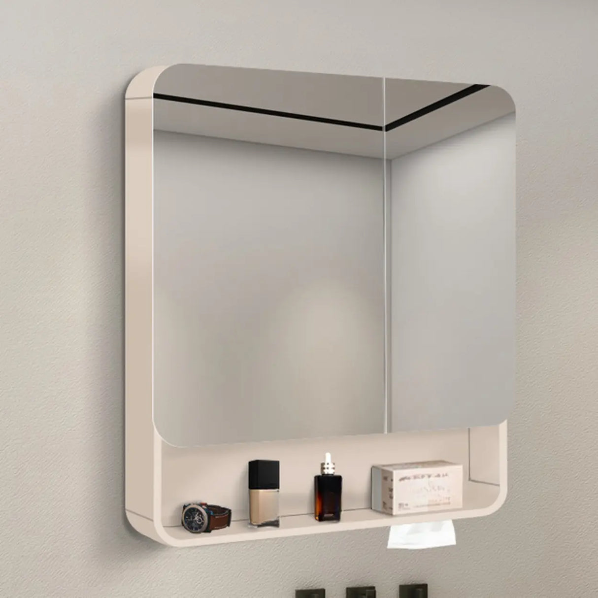 Metal Frameless  White Large Storage Mirror Medicine Cabinet Image - 5