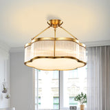 Metal Gold Flower Drum Semi-Flush Mount Ceiling Light Image - 1