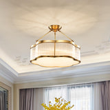 Metal Gold Flower Drum Semi-Flush Mount Ceiling Light Image - 4