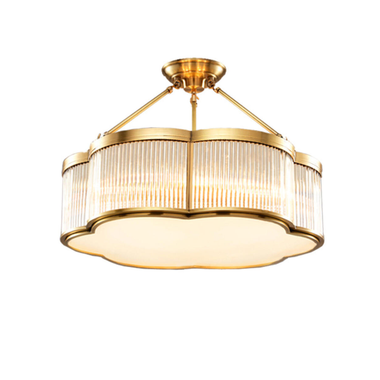 Metal Gold Flower Drum Semi-Flush Mount Ceiling Light Image - 5