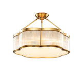 Metal Gold Flower Drum Semi-Flush Mount Ceiling Light Image - 5