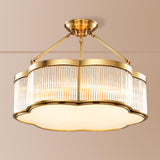 Metal Gold Flower Drum Semi-Flush Mount Ceiling Light Image - 6