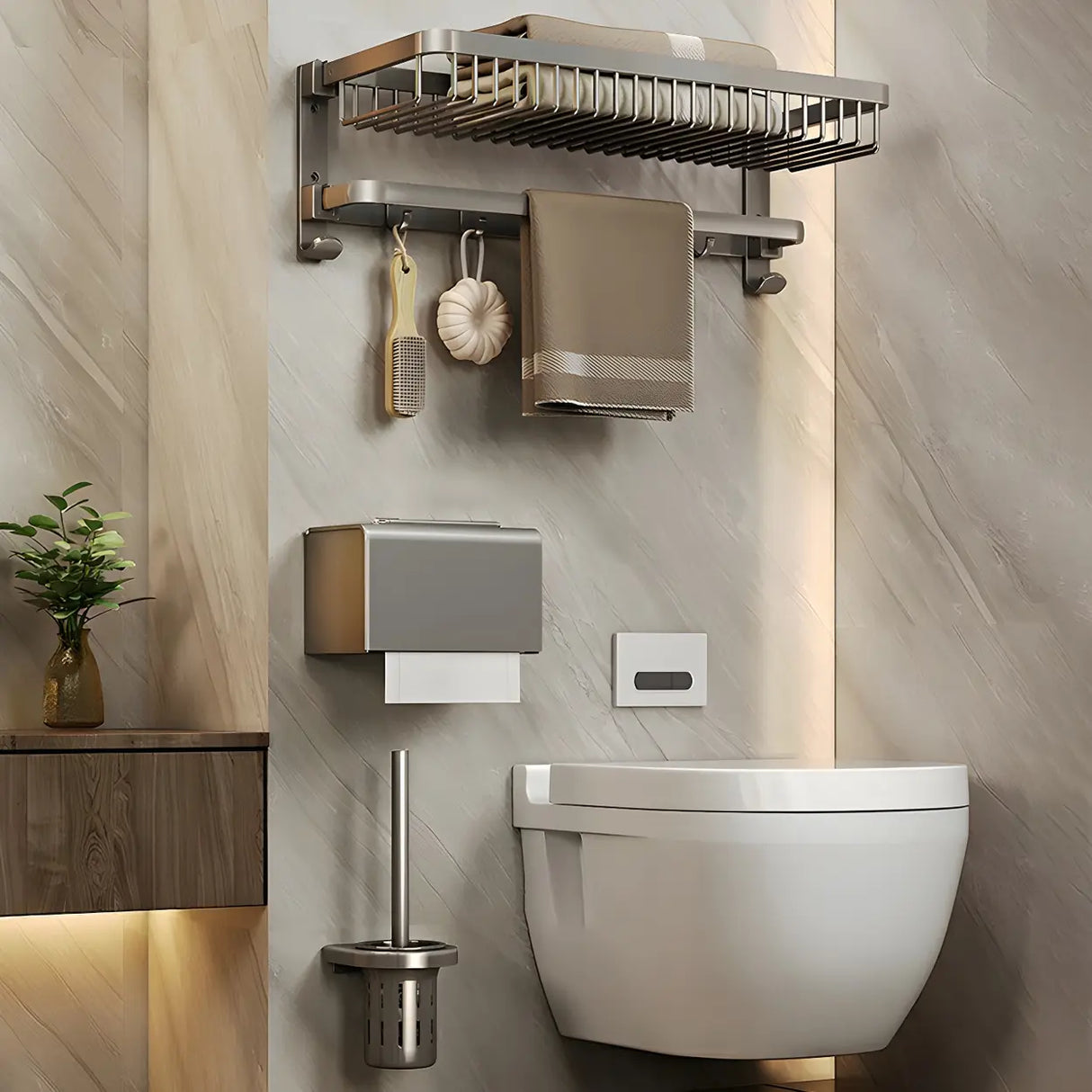 Metal Grey Wall-Mounted Bathroom Storage Hardware Set Image - 23