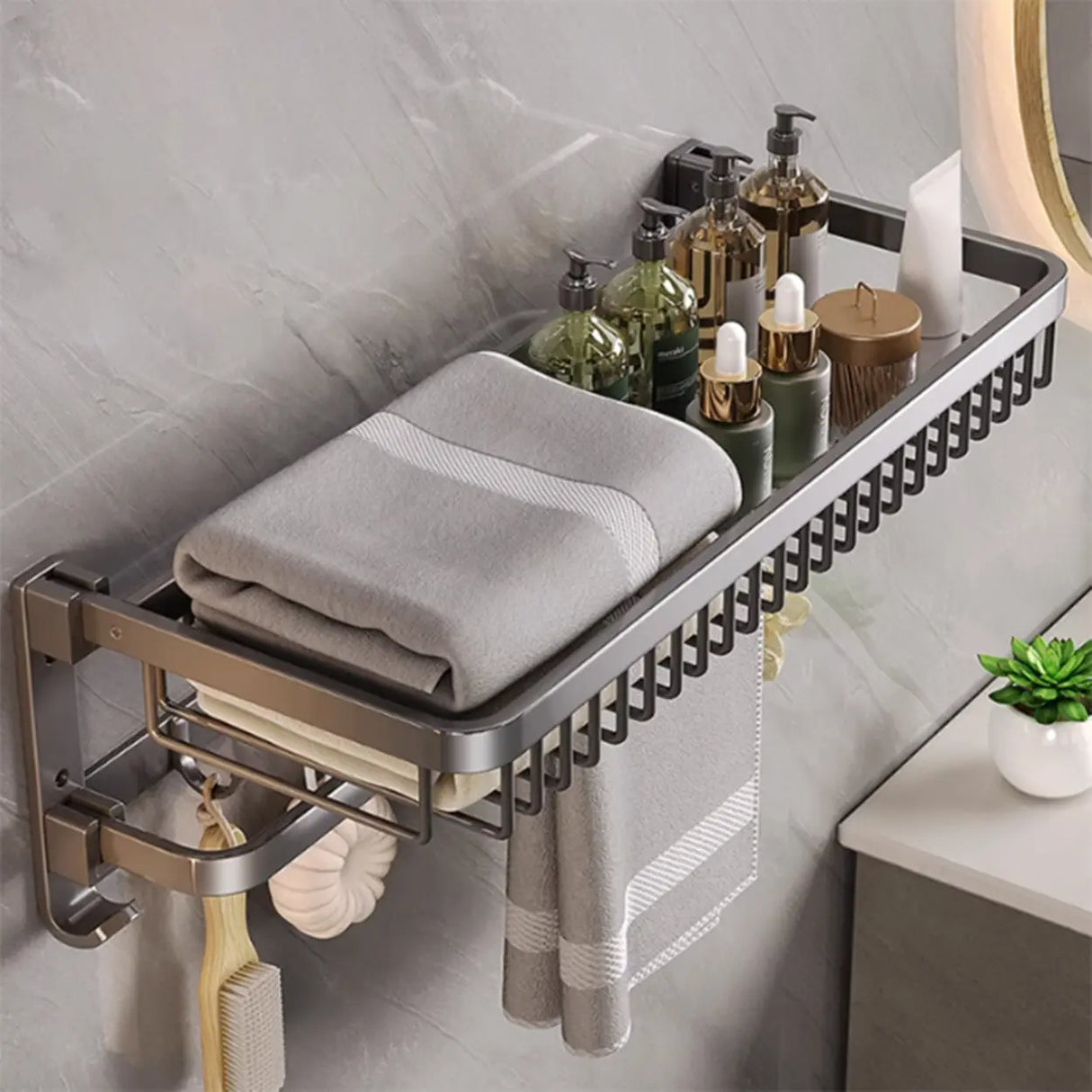 Metal Grey Wall-Mounted Bathroom Storage Hardware Set Image - 25