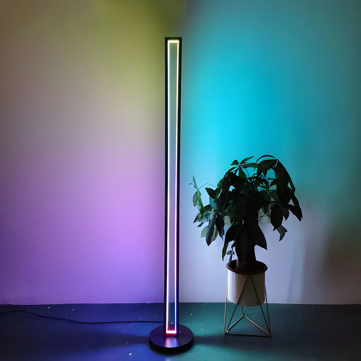 Metal Modern Black Rectangular RGB LED Floor Lamp Image - 1